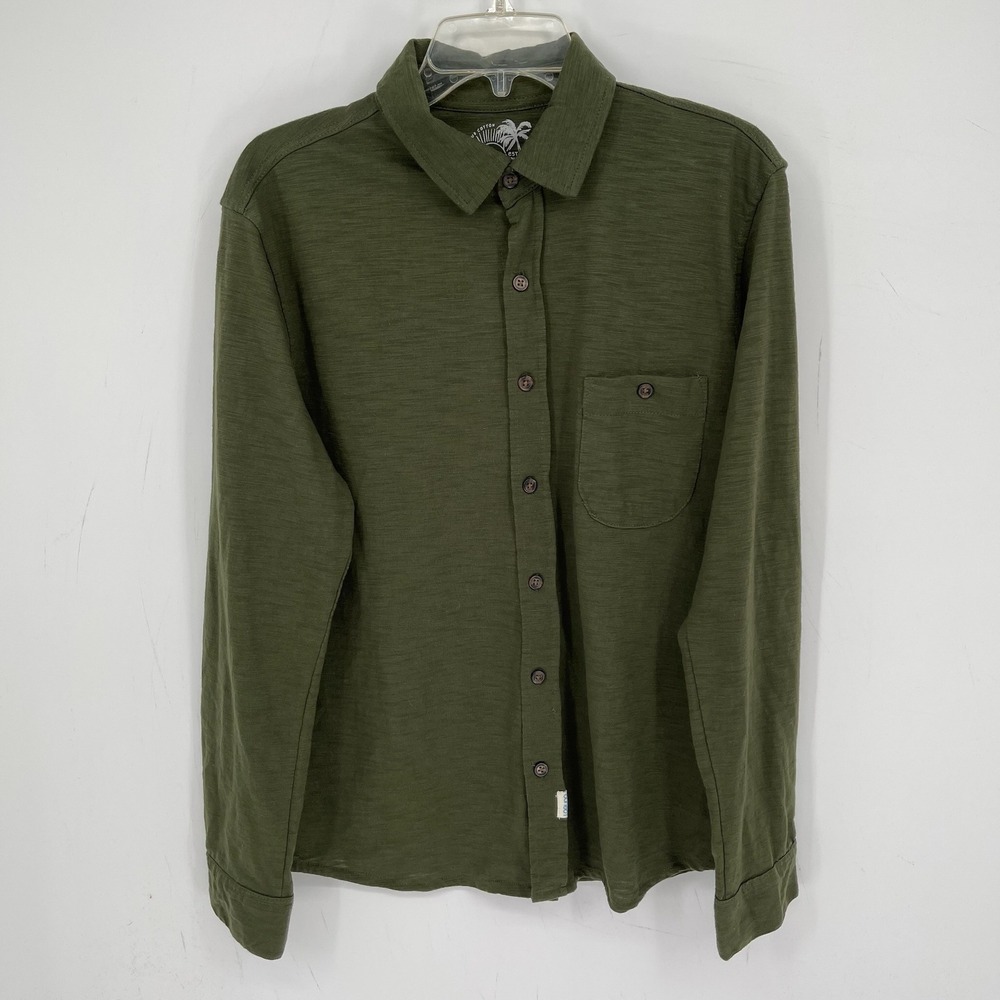 Laguna Men's Green Super Slub Cotton Long Sleeve Button Front Top Shirt Size M